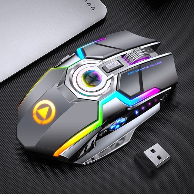 Gaming Mouse Rechargeable Wireless Mouse Silent 1600 DPI Ergonomic 7 Keys RGB LED Backlit 2.4G USB Optical For Laptop Computer