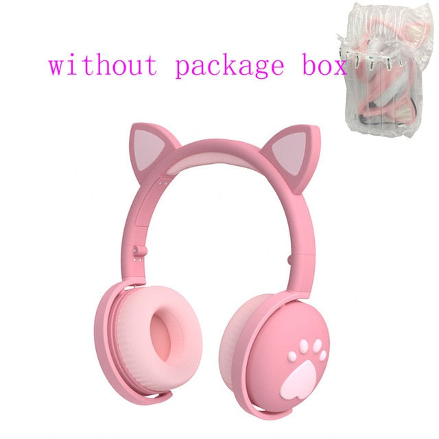 AIKSWE Bluetooth Headphones glowing cute LED Cat Ear Paw Girls Gift Kids Headset Wireless HIFI Stereo Bass 3.5mm Plug With Mic