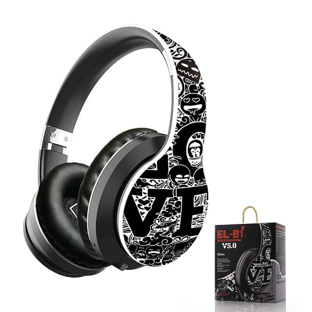 Wireless Bluetooth 5.0 Headphones Over Ear Headest Graffiti Design Foldable Headphone with Mic Hi-Fi Stereo For phone pc laptop