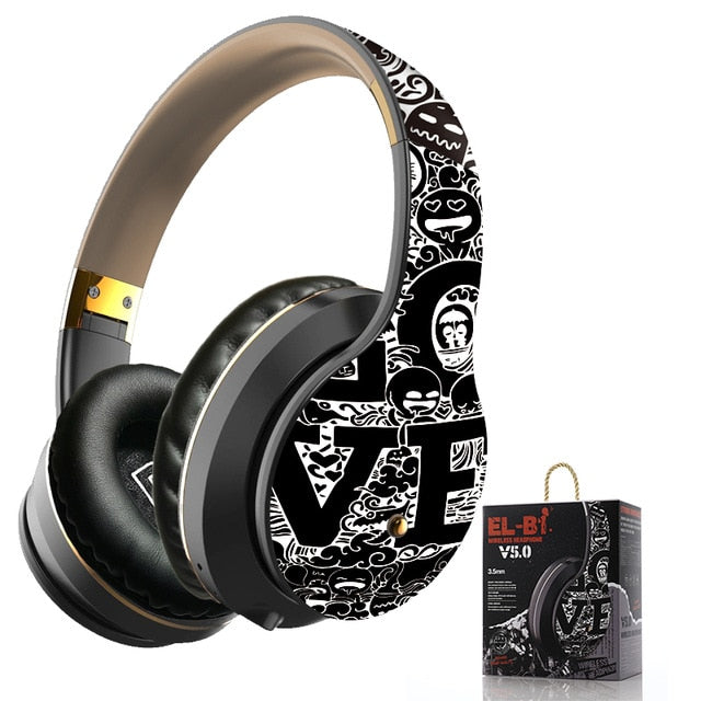 Wireless Bluetooth 5.0 Headphones Over Ear Headest Graffiti Design Foldable Headphone with Mic Hi-Fi Stereo For phone pc laptop