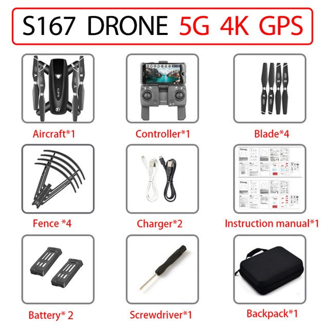 S167 GPS Drone With Camera 5G RC Quadcopter Drones HD 4K WIFI FPV Foldable Off-Point Flying Photos Video Dron Helicopter Toy