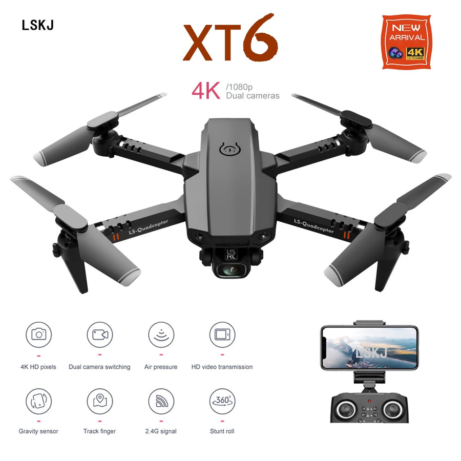 2020 New Mini Rc Drone XT6 4K 1080P HD Dual Camera WiFi FPV Air Pressure Altitude Hold Foldable Quadcopter Gps Dron for boy toys