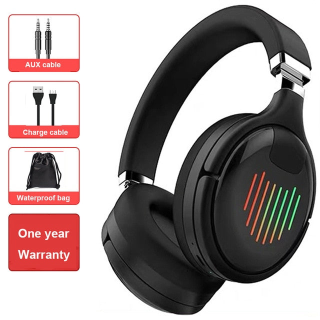 Bluetooth Wireless Headphones Gaming Headset Bluetooth 5.0 3D Stereo Foldable LED Light With FM Radio TF Card For Mobile Phone