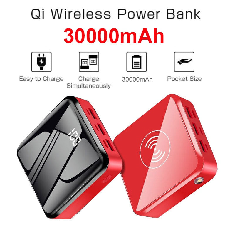 Power Bank 30000mAh Portable Fast Charger Quick Charge Qi Wireless Charging for iPhone 12 11 Xs 8 Huawei Samsung PD Poverbank