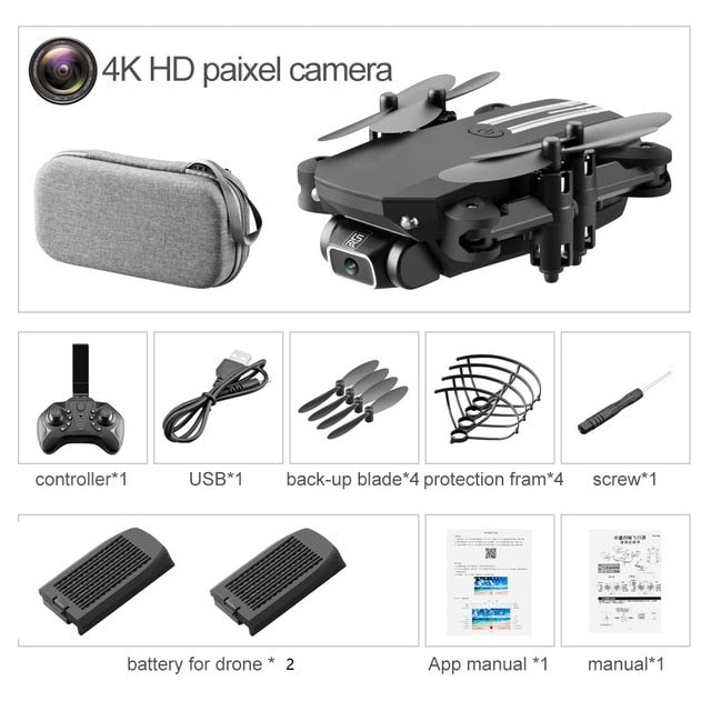 LSRC New Mini Drone 4K 1080P HD Camera WiFi Fpv Air Pressure Height Maintain Black and Gray Foldable Quadcopter RC Dron Toy Gift