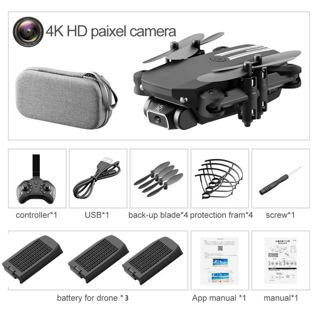 LSRC New Mini Drone 4K 1080P HD Camera WiFi Fpv Air Pressure Height Maintain Black and Gray Foldable Quadcopter RC Dron Toy Gift