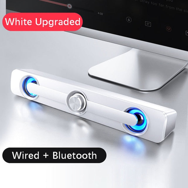 USB Wired Speaker Computer Bluetooth Speaker LED Light Bar Stereo Subwoofer Bass Speaker Surround Sound Box For PC Laptop Phone
