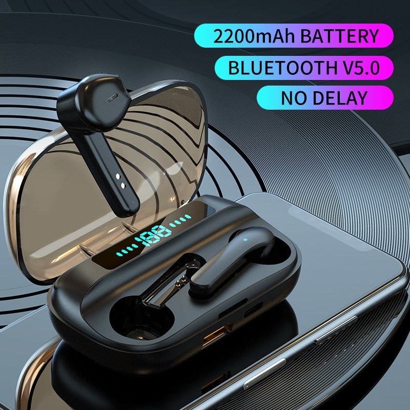 BlueTronix Bluetooth V5.0 Earphones Wireless Headsets With Microphone Sports Waterproof  2200mAh Charging Box