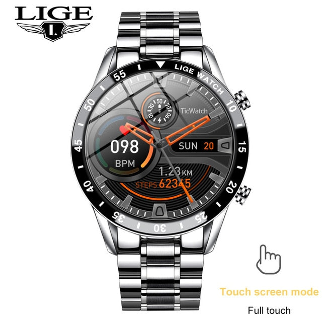 LIGE 2020 New Luxury brand mens watches Steel band Fitness watch Heart rate blood pressure Activity tracker Smart Watch For Men