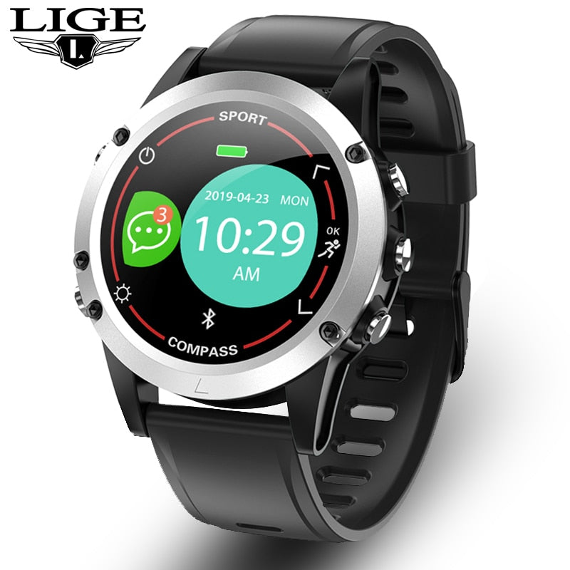 LIGE 2020 New Fashion Smart Watch Men IP68 Waterproof compass Sport Fitness Watch luxury Watch For Android ios smartwatch Mens