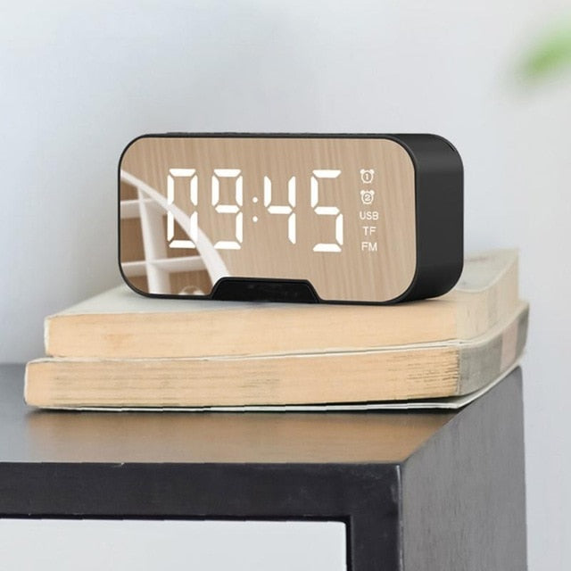 Multifunction Mirror Alarm Clock Bluetooth Speaker With FM Radio LED Mirror Snooze Wireless Subwoofer Music Player Table Clock