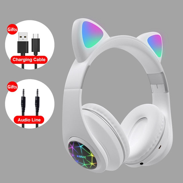 Cute Cat Earphones Wireless Headphones Muisc Stereo Cascos Headphones With Microphone Children Daughter Earpieces Headset Gift