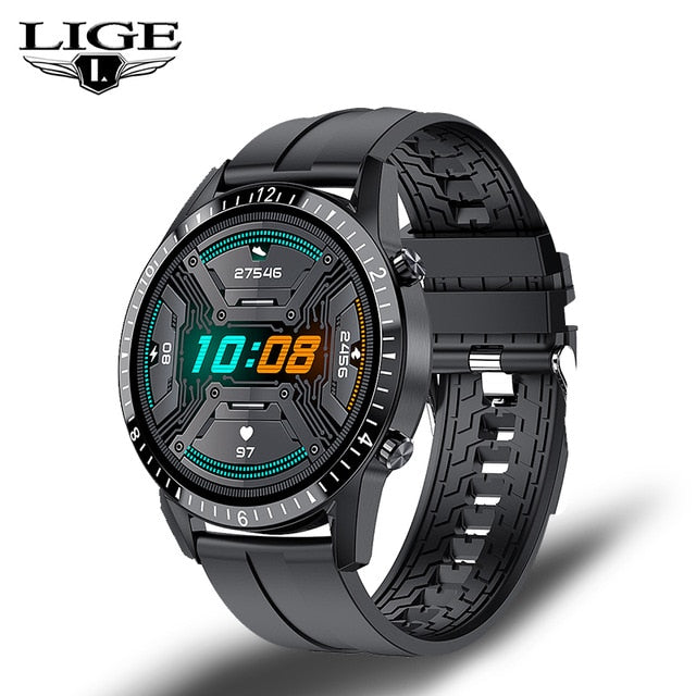 LIGE New Men Smart watch Heart rate Blood pressure IP68 waterproof sports Fitness watch Luxury Smart watch male for iOS Android