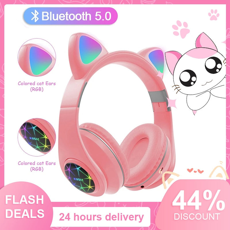 Cute Cat Earphones Wireless Headphones Muisc Stereo Cascos Headphones With Microphone Children Daughter Earpieces Headset Gift